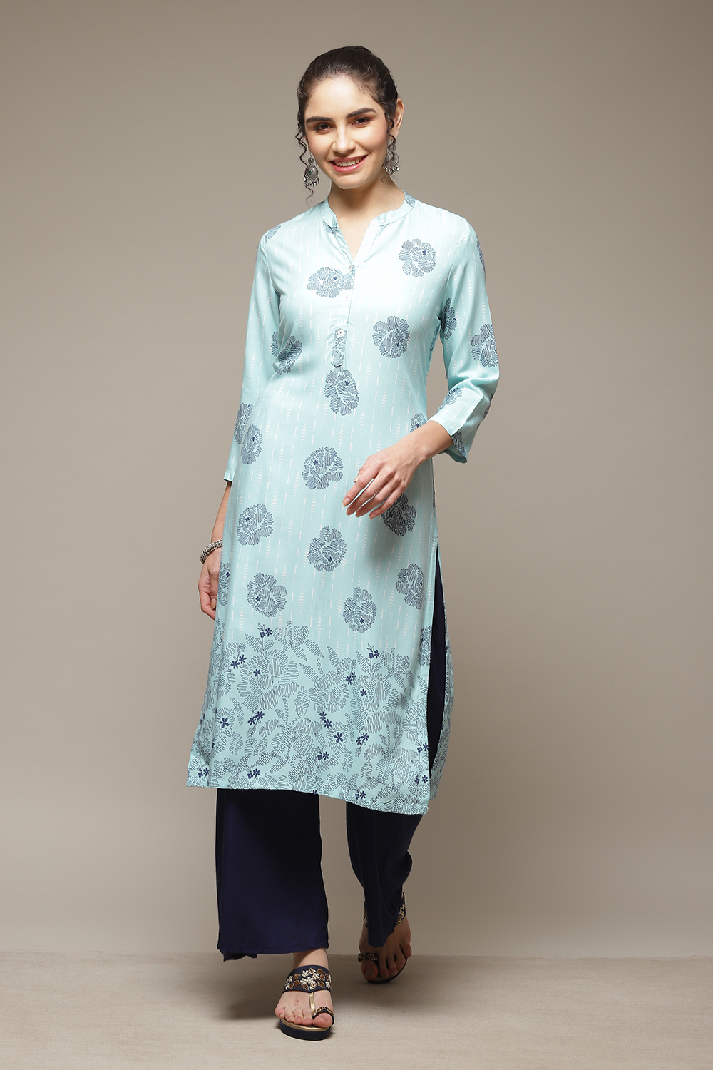 Grey LIVA Straight Kurta image number 0